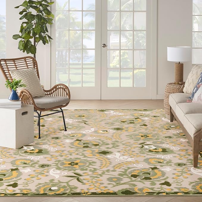 Nourison Home Aloha Ivory Green 7'10" x 10'6" Area Rug - Easy Clean, Non Shedding, Bed Room, Living Room, Dining Room, Kitchen (8' x 11')