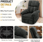 Recliner Chair, Swivel Rocker Recliner Chair for Adults, Small Recliners for Small Spaces, Upholstered Manual Recliner with Side Pockets, Nursery Rocking Chair for Living Room, Chenille, Black