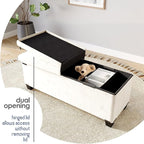 Storage Ottoman Bench with Bins, 43-in Storage Bench for Bedroom End of Bed, Folding Foot Rest Ottoman for Living Room Max 660lbs, Velvet Ottomans, Cream