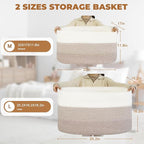 danpinera 108L Large Blanket Basket for Living Room, Woven Storage Basket with Leather Handles, Cotton Rope Storage Organization in Nursery for Toys & Clothes 25 ''* 16 ''*16 '', Gradient Brown