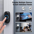 SECRUI Wireless Doorbell with 2 Buttons, Waterproof Mini Door Bell 1,000ft Range 110dB Mute Mode 58 Door Chimes & Colorful LED Flashing - Black