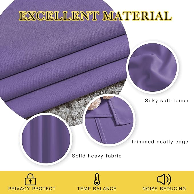 NICETOWN Blackout Lilac Purple Curtains for Sliding Glass Door 2 Panels - Thermal Insulated Grommet Room Darkening Window Drapes Sound Reducing Room Dividers for Living Room (2 Panels, W66 x L84)