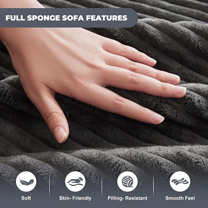 Cloud Sectional Couch, Boneless Sofa for Living Room, Fluffy Comfy Couch with Deep Seat, Modular Sectional Sofa with L-Shaped Chaise, No Assembly Required, Dark Grey