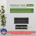 Modern Air Vent Cover 12x4 (Duct Opening) - Decorative Black Aluminum Linear Slot Diffuser for Wall, Ceiling, Floor Register - Quiet Operation HVAC Grille for Home with Adjustable Airflow