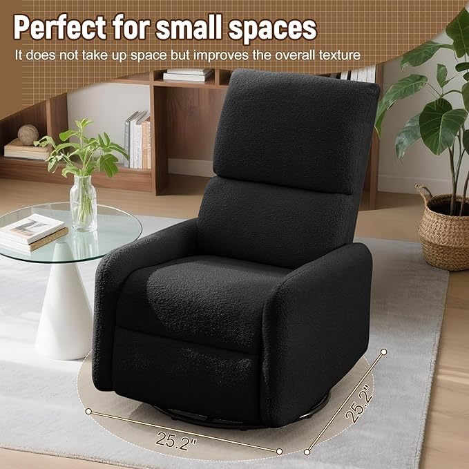 360° Rocking Chair, Nursery Rocker Chair with Side Pockets, Glider Nursing Chair with Steel Structure Base, Small Chair for Small Spaces, Sherpa Swivel Accent Chairs for Living Room, Nursing