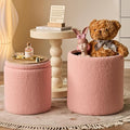 Round Ottoman with Storage Set of 2-Upholstered Sherpa Vanity Stool for MakeupMultifunctional Ottomans Coffee Table Padded Seat Foot Rest for LivingRoom&Bedroom(Sherpa Pink)