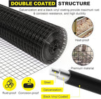 36'' x 50' 1inch Hardware Cloth 16 Gauge Black Vinyl Coated Welded Fence Mesh for Home and Garden Fence and Home Improvement Project (36'' x 50')