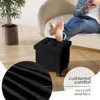 Storage Ottoman Cube with Small Bin, 15-in Square Ottoman with Storage for Living Room and Bedroom, Small Ottomans Foot Rest, Velvet Foot Stools Ottomans Max 330lbs, Black
