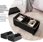 Storage Ottoman Bench with Bins, 30-in Storage Bench for Bedroom End of Bed, Folding Foot Rest Ottoman for Living Room Max 660lbs, Velvet Ottomans, Black