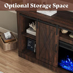AMERLIFE Fireplace TV Stand with Sliding Barn Door for TVs up to 73", Farmhouse 63" Fireplace Entertainment Center with Storage Cabinets/Adjustable Shelves, Reclaimed Barnwood