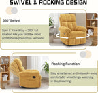 Recliner Chair, Swivel Rocker Recliner Chair for Adults, Small Recliners for Small Spaces, Upholstered Manual Recliner with Side Pockets, Nursery Rocking Chair for Living Room, Chenille, Yellow