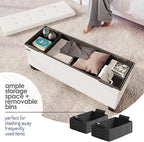 Storage Ottoman Bench with Bins, 43-in Storage Bench for Bedroom End of Bed, Folding Foot Rest Ottoman for Living Room Max 660lbs, Fabric Ottomans, Beige