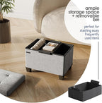 Storage Ottoman Cube with Small Bin, 16-in Square Ottoman with Storage for Living Room and Bedroom, Small Ottomans Foot Rest, Velvet Foot Stools Ottomans Max 330lbs, Light Grey