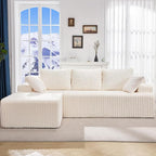 Modular Sectional Sofa Couches L-Shape Couch 3 Seat Modular Sofa Memory Foam Sectional Couches for Living Room, Cloud Couch with Oversized Chaise (White Stripe, 98" Left Facing Chaise)