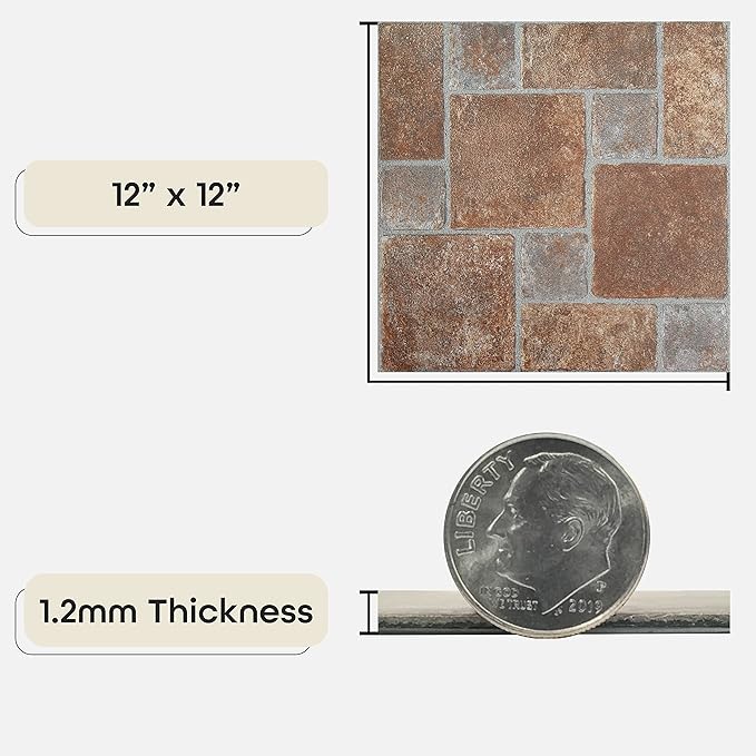 Nexus Self Adhesive 12-Inch Vinyl Floor Tiles, 20 Tiles - 12" x 12", Brick Pavers Pattern - Peel & Stick, DIY Flooring for Kitchen, Dining Room, Bedrooms & Bathrooms by Achim Home Decor