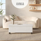 Storage Ottoman Bench with Bins, 43-in Storage Bench for Bedroom End of Bed, Folding Foot Rest Ottoman for Living Room Max 660lbs, Fabric Ottomans, Beige