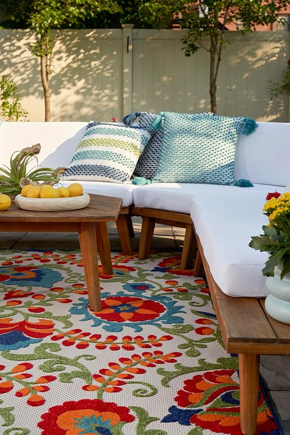 Nourison Home Aloha Multicolor 9' x 12' Area Rug - Easy Clean, Non Shedding, Bed Room, Living Room, Dining Room, Kitchen (9' x 12')
