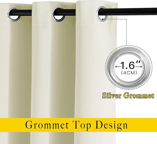 NICETOWN Bedroom Curtains Room Darkening Draperies - Grommet Top Beige Thermal Insulated Energy Saving Privacy Drapes for Apartment/Home Office, 2 Panels, W52 x L63
