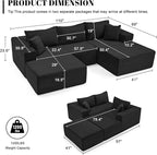110” Cloud Sectional Couch, Boneless Sofa for Living Room, Modular Sectional Sofa with Deep Seat, Comfy Fluffy U-Shaped Couch with Right-Facing Chaise, No Assembly Required, Black