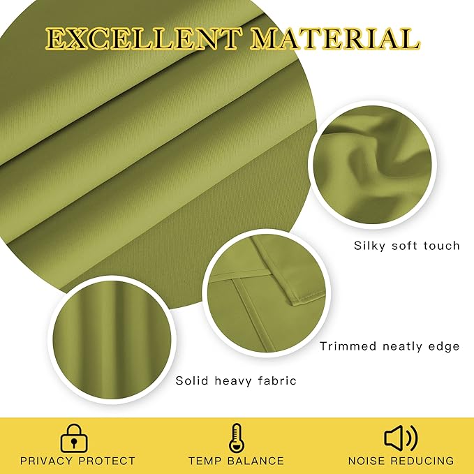 NICETOWN Room Darkening Short Curtain 54 inches Long for Living Room, Grommet Sound Reducing Thermal Insulated Curtains for Bedroom Nursery Window, 46W x 54L, 1 Piece, Fresh Green