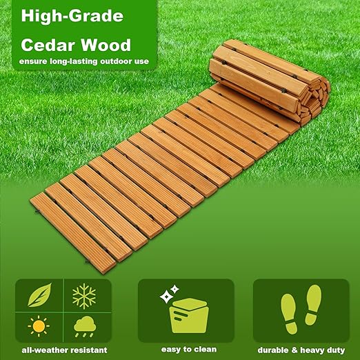 LINSHRY 10FT Wooden Garden Pathway, Outdoor Roll Out Decorative Garden Walkway, Weather-Resistant Non-Slip Hardwood Walkway Pavers for Garden, Backyard, Beach, Wedding Party Pathways