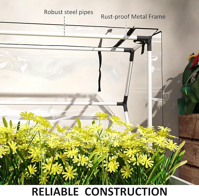 Outsunny Raised Garden Bed with Flip-Up Greenhouse Cover, Elevated Planter Box with Legs and Drainage Hole for Vegetables Flowers Herbs, 39.4" x 18.9" x 48.8", White