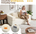 COMAX Futon Sofa Bed, 4‑in‑1 Convertible Sofa Bed, Folding Boneless Couches for Living Room, Fold Out Small Foldable Loveseat Floor Sleeper Comfy Mattress Lounge Space‑Saving, Beige