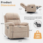 Recliner Chair, 360 Swivel Rocker Chair for Adults, Small Rocking Recliner Chair for Small Spaces, Upholstered Chenille Fabric Glider Recliner Nursery Chair with Side Pockets for Living Room