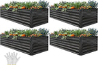 YITAHOME 6x3x2 ft 4pcs Galvanized Raised Garden Bed Kit, Large Metal Planter Box with Gloves & Support Rod, Outdoor Flower Bed for Plants Vegetables, Black