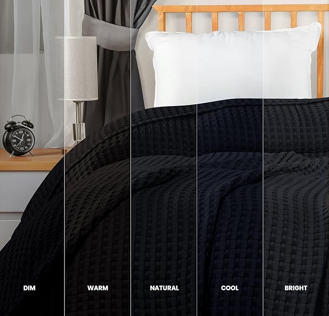 Utopia Bedding Black 100% Cotton Waffle Blanket 300 GSM [Queen - 90x90 Inch] Soft Lightweight Breathable Bed Blanket for All Season