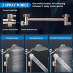 Shower Head Combo(Brushed Nickel),8 Inch High Pressure Rain Shower Head with 11 Inch Adjustable Extension Arm and 5 Settings Handheld Shower Head Combo,Powerful Shower Spray Against Low Pressure Water