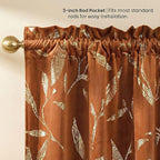 NICETOWN Burnt Orange Velvet Curtains 96" Long with Gold Foil Leaf Print – Mid-Century Modern Terracotta Drapes for Living Room, Luxury Vintage Rust Window Treatments for Holiday Decor, 2 Panels