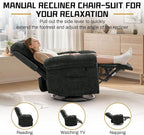 Recliner Chair, Swivel Rocker Recliner Chair for Adults, Small Recliners for Small Spaces, Upholstered Manual Recliner with Side Pockets, Nursery Rocking Chair for Living Room, Chenille, Black