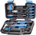 CARTMAN 39-Piece Home Tool Set Kit, Essential Household Hand Tools with Plastic Storage Case Blue