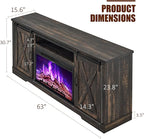 AMERLIFE Fireplace TV Stand with Sliding Barn Door for TVs up to 73", Farmhouse 63" Fireplace Entertainment Center with Storage Cabinets/Adjustable Shelves, Dark Rustic Oak