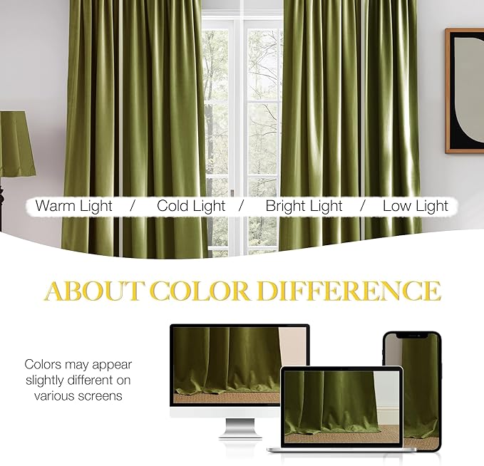 NICETOWN Moss Green Velvet Drapes 120 inch Long for Living Room - Room Darkening Thermal Insulated Noise Reducing Curtains for Film, Extra Long Drapes for Large Door Windows (2 Panels, 52 x 120),