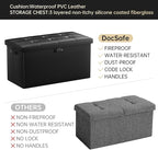 DocSafe Storage Ottoman Bench with Lock,Fireproof 30 Inches Folding Bench Foot Rest Stool Storage Chest Safe for Living Room,Bedroom,Home Office,Waterproof Leather Ottoman with Handles,Black