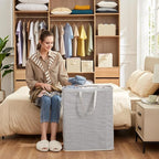 Lifewit 1 Pack Laundry Basket 125L Each, Collapsible Clothes Hamper with Reinforced Handles, Freestanding Waterproof Design for Bedroom and Laundry Room, Grey 125L Total