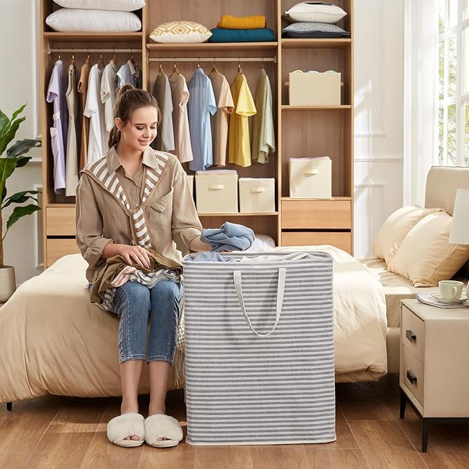 Lifewit 2 Pack Laundry Basket 125L Each, Collapsible Clothes Hamper with Reinforced Handles, Freestanding Waterproof Design for Bedroom and Laundry Room, Grey 250L Total