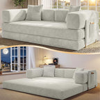 78.8" Convertible Sofa Bed,Corduroy Futon Couch with Storage Pocket,Folding Pull Out Futon Sofa,No Assembly Boneless Couch for Living Room, White | futon sofa bed, sofa, couch, loveseat, convertible sofa, boneless couch