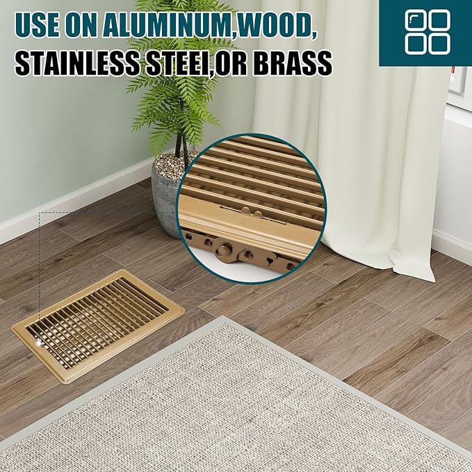 VOISEN Floor Register 6x10, 2 Pack Floor Vent Covers, Steel Adjustable Air Supply Grille Register Vent Cover Grill for Sidewall and Floor, Vent Covers for Home Floor,Brown