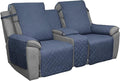 Easy-Going Loveseat Recliner Cover with Console, Reversible Couch Cover for Living Room, Split Sofa Cover for Each Seat with Elastic Straps for Kids, Dogs, Pets(2 Seater, Dark Blue/Light Blue)