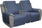 Easy-Going Loveseat Recliner Cover with Console, Reversible Couch Cover for Living Room, Split Sofa Cover for Each Seat with Elastic Straps for Kids, Dogs, Pets(2 Seater, Dark Blue/Light Blue)