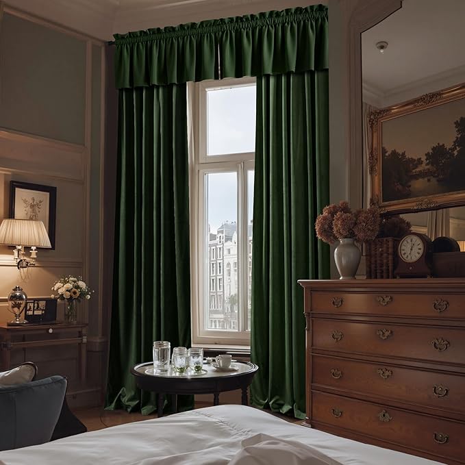 NICETOWN Velvet Cafe Windows Valance, Olive Green Window Treatment for Kitchen, Privacy Protection Home Decoration for Living Room, W52 x L18, 1 Panel