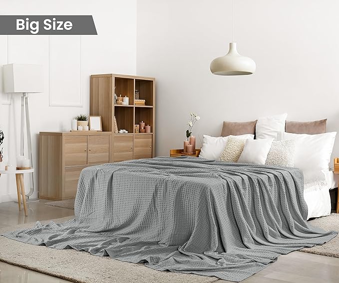 Utopia Bedding Cool Grey 100% Cotton Waffle Blanket 300 GSM [Big - 120x120 Inch] Soft Lightweight Breathable Bed Blanket for All Season
