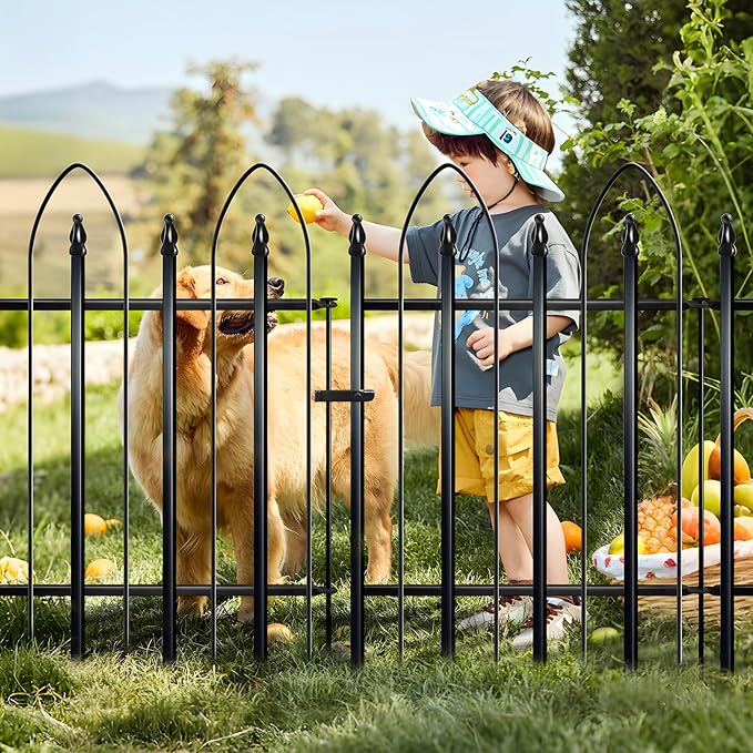 Metal Decorative Garden Fence Metal Border Folding Fence, Landscape Fencing Dog Fence Pet Fence for Flower Bed, Yard, Animal Barrier (32″ H x 10 ft (4 Panels + 1Gate))