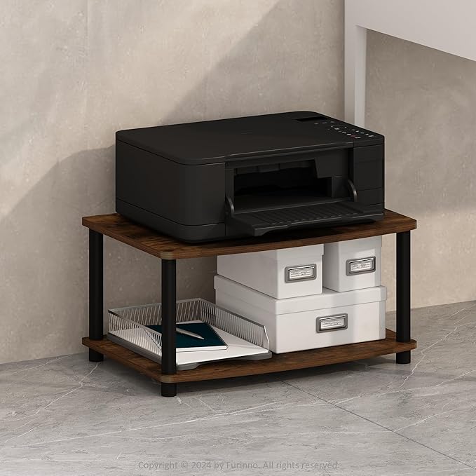 Furinno Turn-N-Tube Printer Stand with Storage, 2-Tier Printer Table, Under Desk Printer Stand, for CPU, Office Supplies, Home Office, Amber Pine