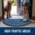 OLANLY Half Circle Door Mat Indoor Outdoor Entrance Welcome, Waterproof All-Season, All-Weather Doormat, Sturdy Natural Rubber, Low Profile, Easy Clean Patio Porch Entryway Mat, 59x34, Light Blue