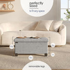 Storage Ottoman Bench with Bins, 30-in Storage Bench for Bedroom End of Bed, Folding Foot Rest Ottoman for Living Room Max 660lbs, Velvet Ottomans, Light Grey