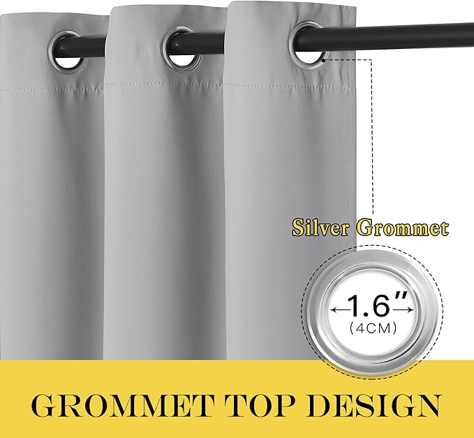 NICETOWN Blackout Short Curtain 45 inches Long - Thermal Insulated Solid Grommet Sound & Light Reducing Room Darkening Drape for Kitchen/Bedroom (Silver Grey, 1 Panel, W52 x L45)